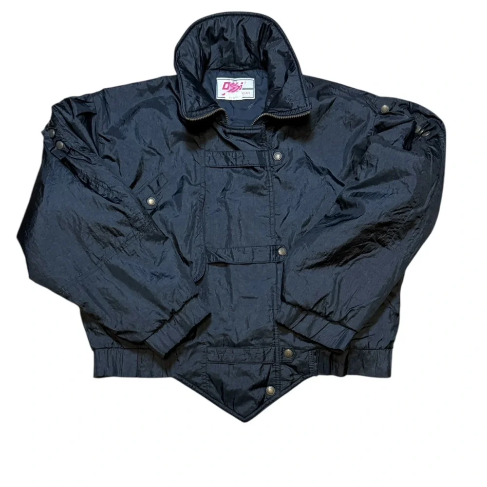 Vintage OSSI Skiwear Black Nylon Ruffle Shoulder Ski Jacket Women’s M Hong Kong - Picture 1 of 9